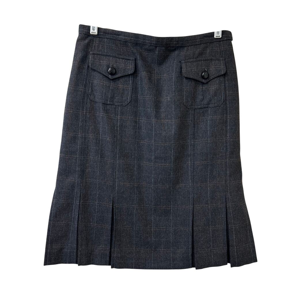 Tailor New York Womens Size 12 Gray Plaid Pleated Wool Skirt Career Academia